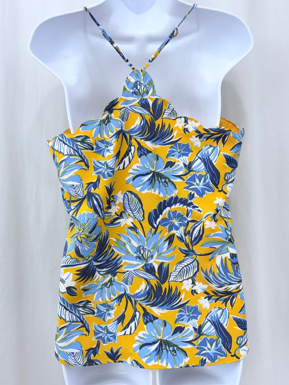 J. Crew Floral scalloped spaghetti strap cami top size 8 Blue Yellow - Picture 5 of 17